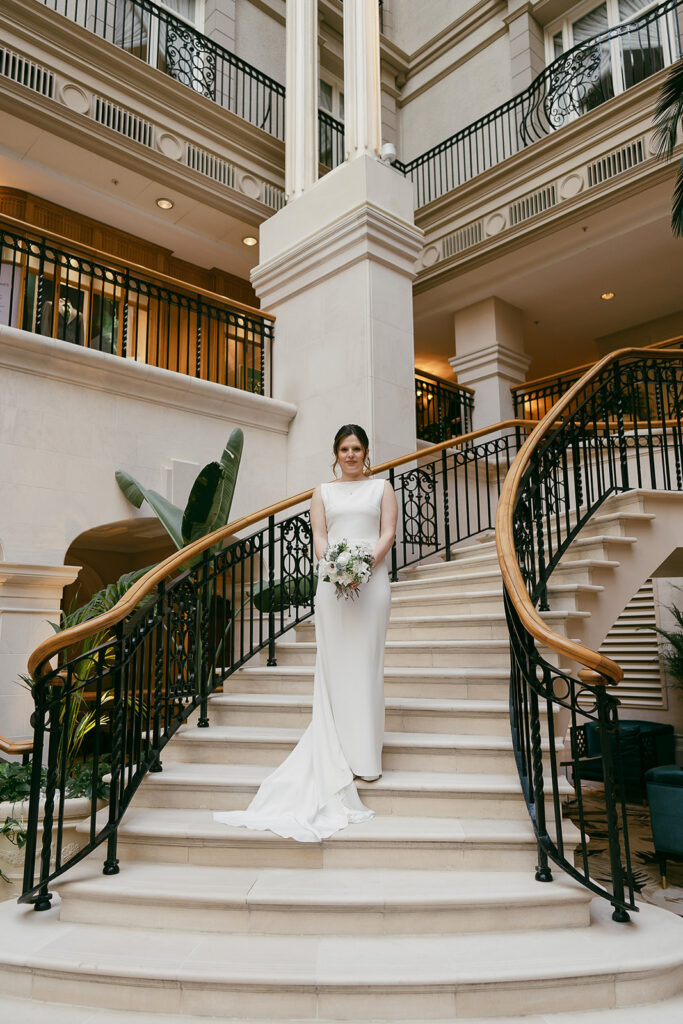 bride in a sleek and simple crepe wedding gown