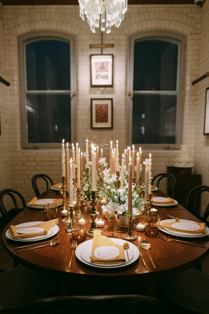 Indoor styled shoot with wedding dinner table