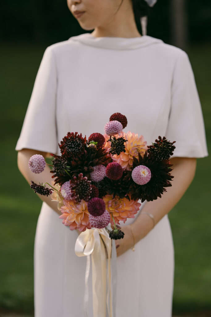 Bride showing her wedding bouquet